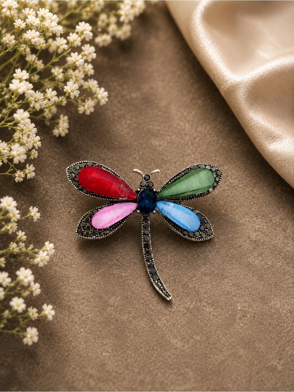 Colorful Dragonfly Brooch or pendant - Multicolor Gem Wings